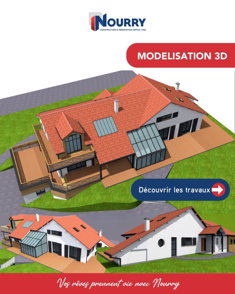 Rénovation 3D Modélisation 3D Conception sur mesure Rénovation maison Visualisation 3D Projet de rénovation Gestion de chantier Rendus 3D réalistes Expertise en rénovation Aménagement intérieur Transformation maison Suivi de projet Design d’intérieur Rénovation complète Nourry Bâtiment