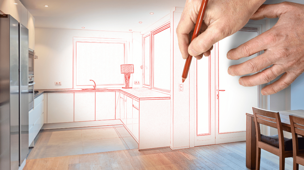Espace cuisine avec mur en briques, îlot central en bois et décoration naturelle
